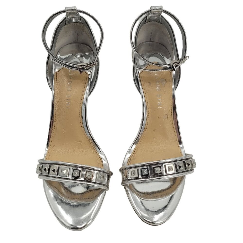 Gianni Bini Metallic Silver Color Ankle Strap Stiletto Heel Size 7